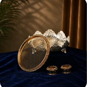 Royal Crystal Bowl & Gold Accent Tray Set