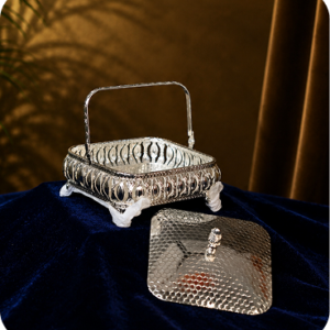 Vintage Silver Serving Basket with Lid